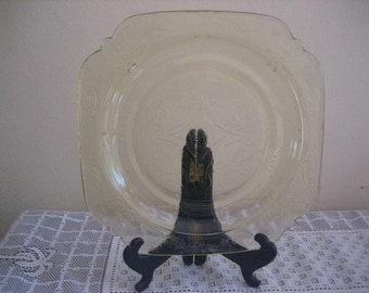 Federal Glass Madrid Golden Glow Luncheon Plate, Yellow Amber Depression Glass Square 9" Salad Dish, Recollection Indiana Glass Plate