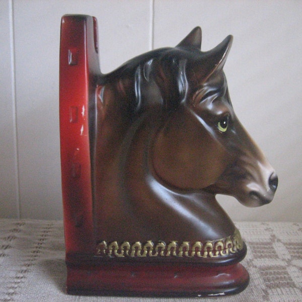 Vintage Single Horse Head Bookend Norleans Japan Horseshoe Doorstop or Paperweight