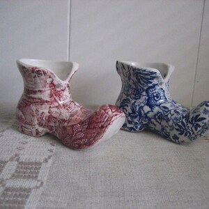 2 Vintage James Kent Old Foley Pink and Blue Century Chintz Ceramic Boots Staffordshire England