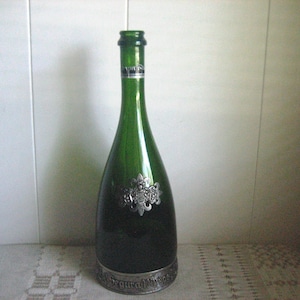 Vintage Segura Viudas Forest Green Sparkling Spanish Empty Wine Bottle, Brut Reserva Heredad, Green Glass Wine Bottle W/Ornate Pewter Bottom