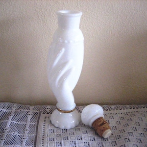 Empty Avon Elusive Cologne Bottle, Vintage White Milk Glass Hand Bottle, Old Avon Vanity Perfume Bottles