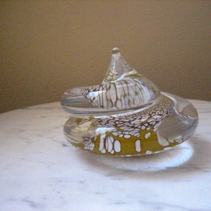 Vintage Swirl Drop Paperweight, Art Glass Dollop Shaped Weight, Hand Blown Paper Weight, Snail Shell Swedish FM Ronneby Konstglas Glass