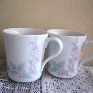 2 Corning Veranda Coffee Mugs Made In USA, Vintage Corelle Tea Cups With Pastel Florals