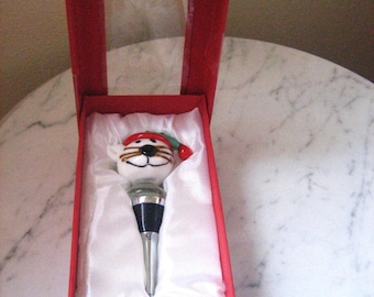 Art Glass Christmas Cat Bottle Stopper: LSArts By Gift Essential XM 1086 Kitty Wine Bottle Stopper With Box, Decanter Stoppers