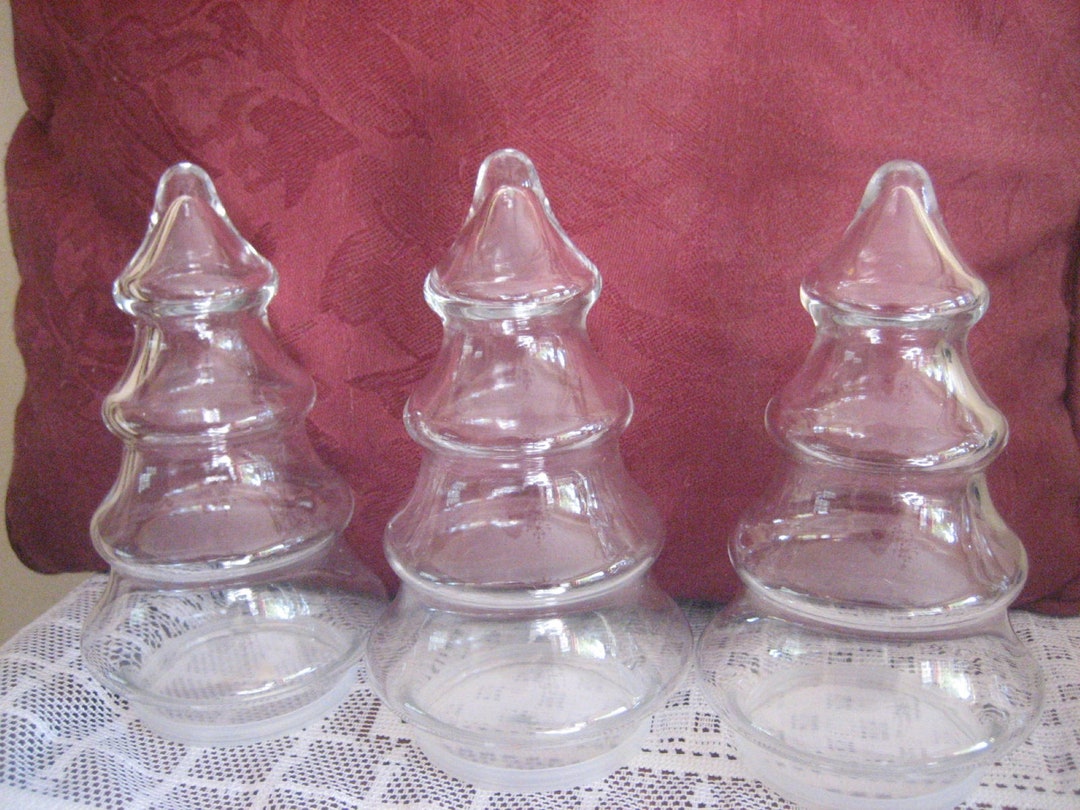 Set of 3 Vintage Glass Christmas Tree Jars Apothecary Clear Etsy
