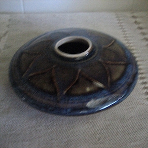 Bill Campbell Art Pottery Oil Lamp Base Flat Vase Brown Blue Drip Glaze Signed