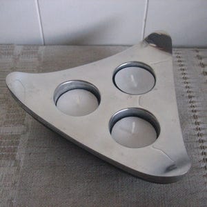 Vintage PartyLite Triangular Votive Holder. Art Deco Metal With Black Base Tealight Holder, Mid Century Modern Candle Holder