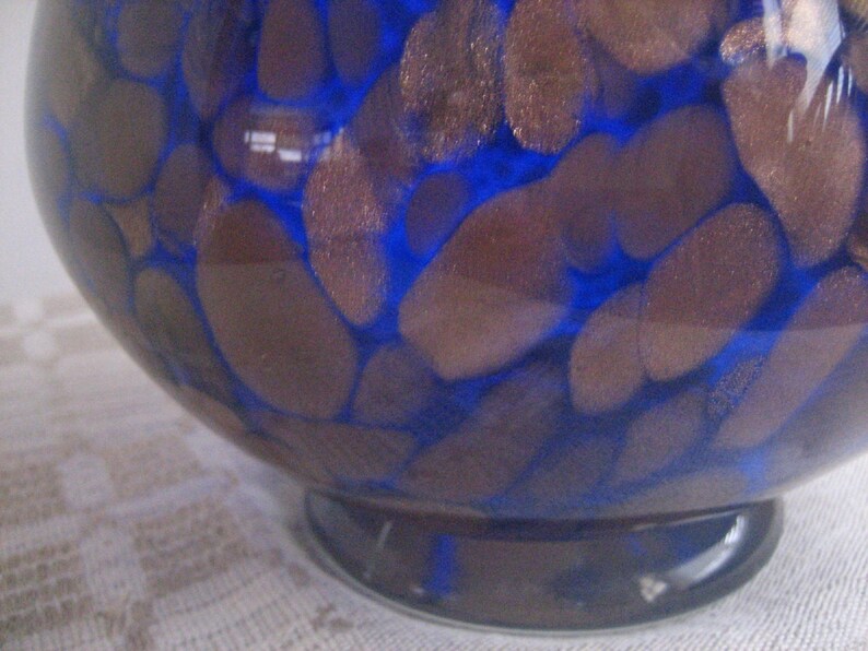 Vintage Dale Tiffany Art Glass Vase Handblown Aventurine Flecked Cobalt