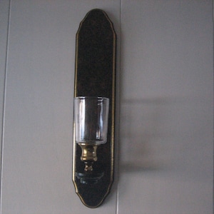 One Wood and Brass Wall Sconce Clear Party Lite Votive Candle Holder Included