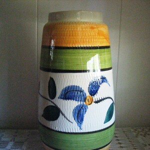 Vintage West German Pottery Vase Hand Painted Floral with Textured Design Mid Century Bay Keramik WGP
