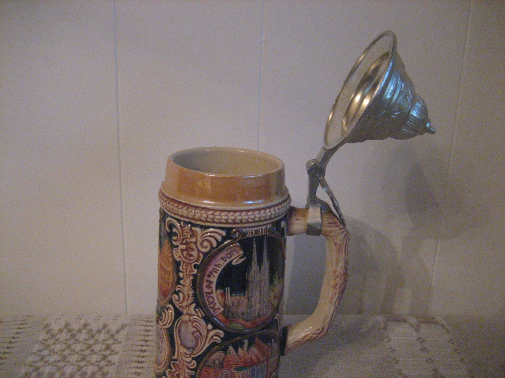 Großer monumentaler Keramik-Bierstein mit Zinndeckel von Gerz, 1960er Jahre im A