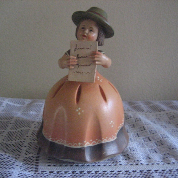 Vintage Schmidt Lindner Carved Wood Music Box, Girl with Book Revolving Music Box with Reuge Movement Made in Switzerland