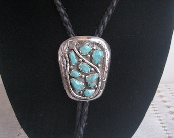 Vintage Zuni Turquoise Sterling Silver Snake Bolo Tie Native American Jewelry Marked A. Yatsattie