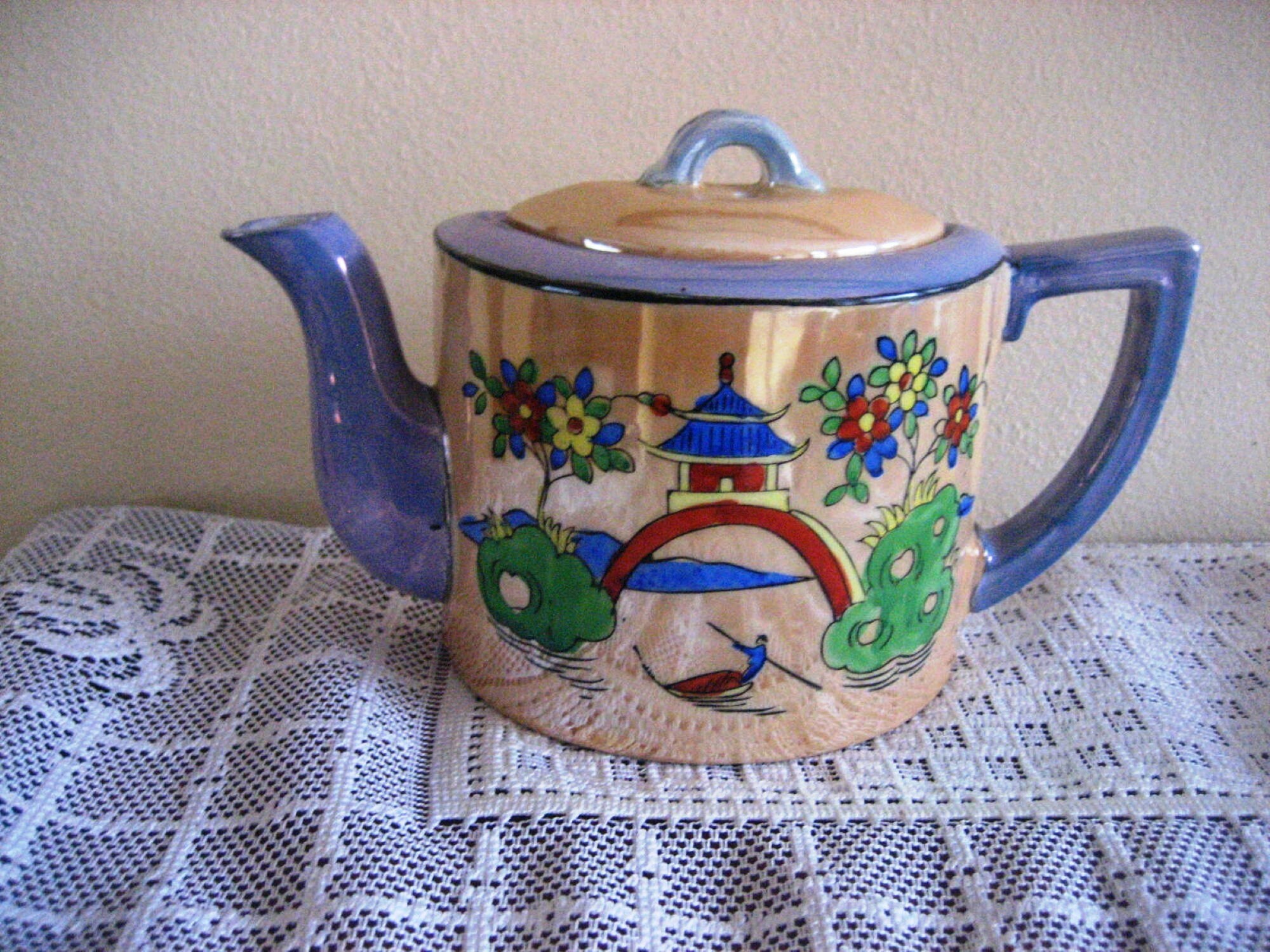 Vintage Japanese Lusterware Half Teapots, Takito Co. TT Side