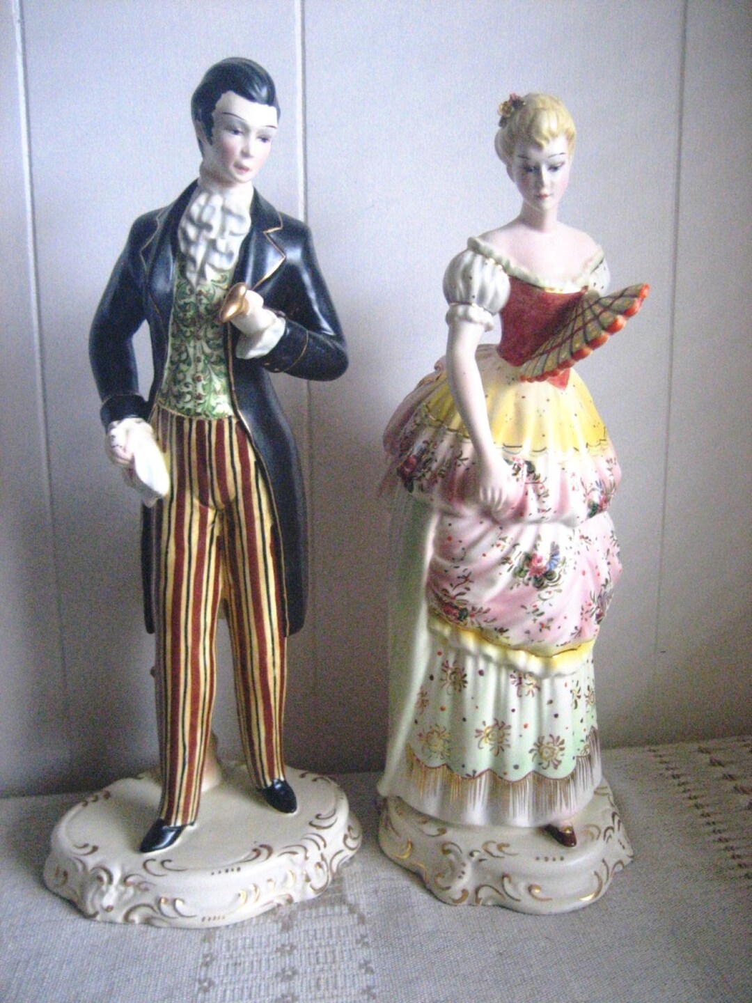 Large Italian Porcelain Figures, Victorian Man and Woman Statues Made ...