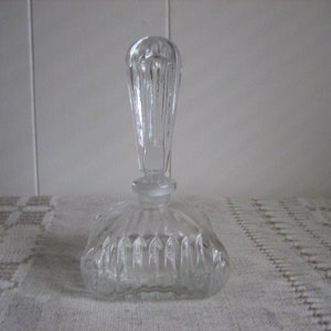 Clear Glass Perfume Bottle Ribbed Square Pillow Shape with Original Stopper Valentines Gift