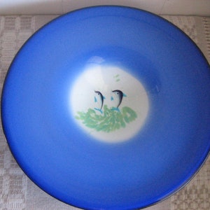 Vintage Large Murano Style Art Glass Bowl With Dolphins, Console Display Plate with Dolphins in the Middle, Blue and White Glass Bowl