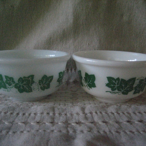 1 Hazel Atlas Milk Glass Mixing Nesting Bowl Green Ivy Smallest Size Vintage AND 1 Unmarked Ivy Bowl