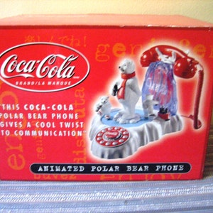 Coca-Cola Polar Bear Phone, Vintage Animated Polar Bear Novelty Telephone, Lighted Ice Skating Bears Coke Brand Phone-NOT TESTED-New in Box