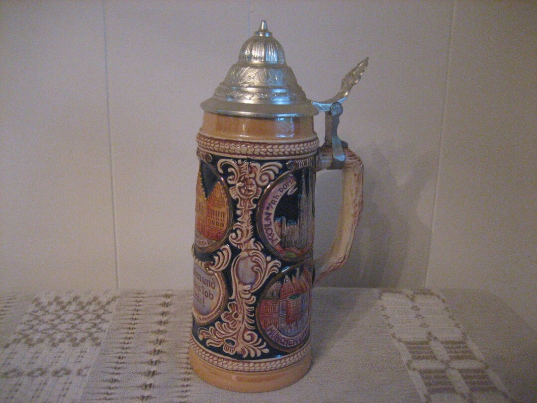 Vintage Gerz Beer Stein, West Germany Pewter Lidded Mug, Handgemalt Beer Tankard Etsy