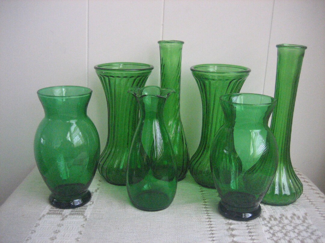 Emerald Green Glass Vases Lot of 7 Vintage Wedding Bud Vases Graduated Heights Etsy