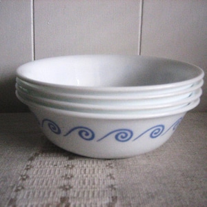 Set of 4 Corelle Oceanview Cereal Bowls, Vintage Corelle Dishes by Corning Ware,