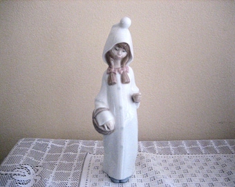 Lladro Porcelain Sherpherd Girl Figurine, Shepherdess with Basket J Huerta, Retired Nativity Lladro 4678 Glossy Girl Figure, Girl w/Basket