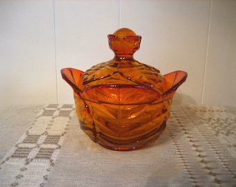 Viking Epic Leaf Lidded Candy Dish Handmade Orange Tangerine Persimmon Glass 6&quot;H With Label