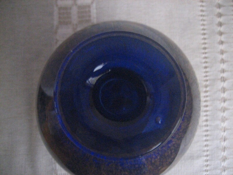 Vintage Dale Tiffany Art Glass Vase Handblown Aventurine Flecked Cobalt