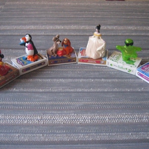 Vintage 1990s McDonalds Happy Meal Toys, Complete Disney Book Train Set, Lot of 6 Happy Meal VHS Disney Train Car Toys, Mickey Mouse Flubber