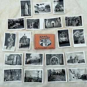 Fotomäppchen souvenir italiano con 20 foto originali d'epoca, Basilica di Assisi ca. 1960er,Ephemera Rarität,schwarz-weiß Foto alte Kirche