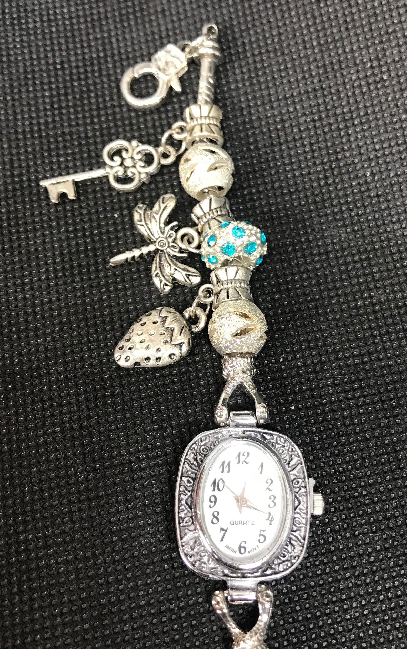 Silver charm bracelet watch Etsy