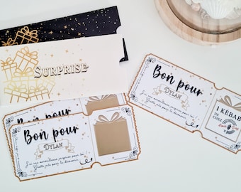 Bon à gratter personnalisable "BON POUR..." | Cadeau / Surprise / Annonce