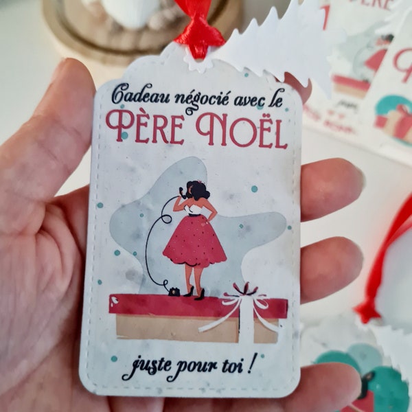 Lot de 5 étiquettes cadeaux à planter "Noël" Humour | Carte ensemencée, graines fleurs sauvages