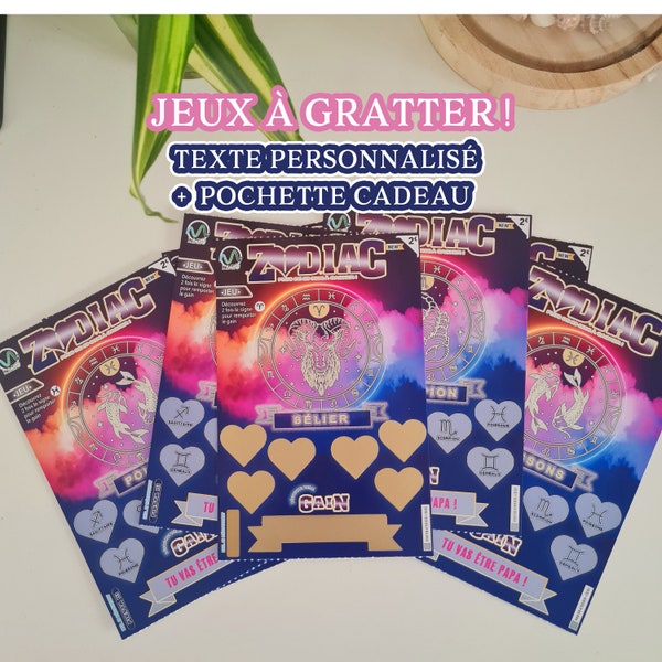 Ticket / Carte à gratter personnalisable "ZODIAC" | Signes Astro / Astrologie / Annonce grossesse, demande témoin,...