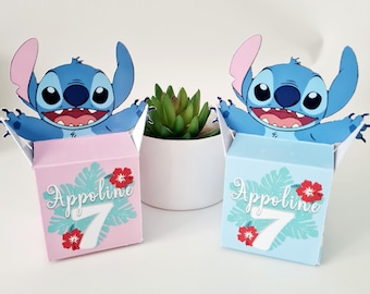 Boite à bonbons Anniversaire STITCH personnalisée avec prénom et âge | Rose ou bleu