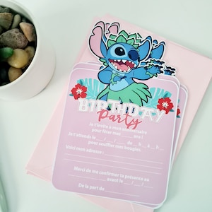 Set di 5 biglietti d'invito per compleanno STITCH con buste | Rosa o blu