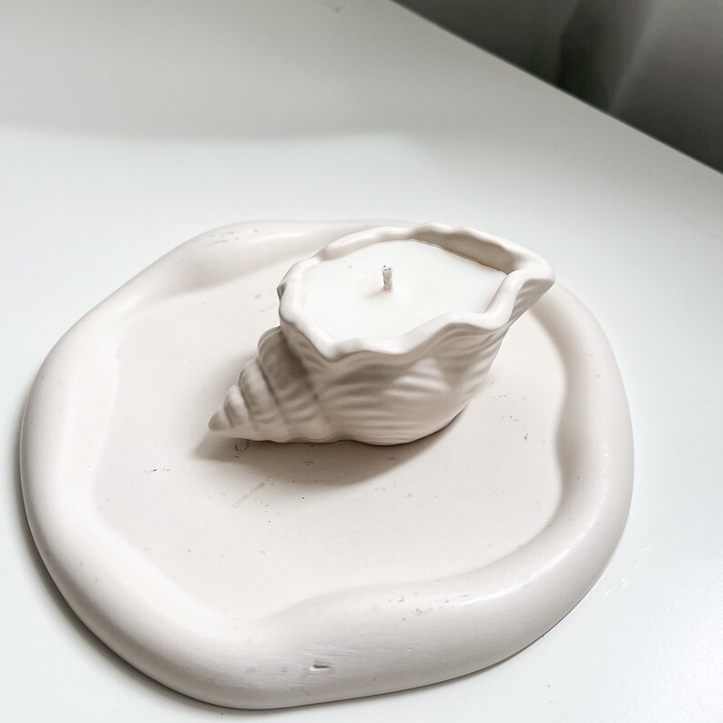 Minimalist Tray Home Decor Gift Eco-Friendly Tray for Jewellery Candles Organic Tray Trinket Dish Scandi Home Decor Gift for Her Tray+Seashell Candle