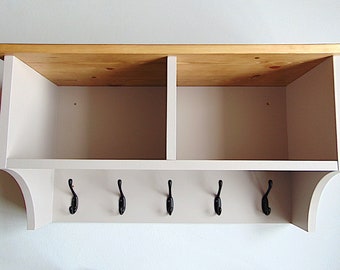 Coat Rack Shelf With Storage - Handmade in Solid Wood - Wall Mountable - Painted in Farrow & Ball