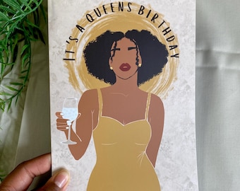 Black Queen Birthday Card, Black Woman Card Black Greeting Cards, Ethnic card, Black Girl Magic, Diverse Cards, Celebration Card, mixed race