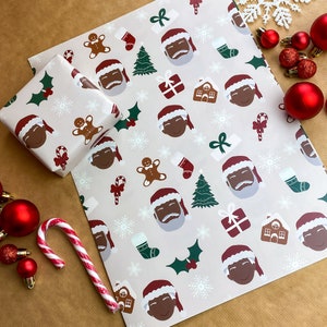 Black Santa Mrs Claus Christmas wrapping paper Melanin African American - Ethnic Mixed Race Children Gift Wrap Boys & Girls Boy little Girl