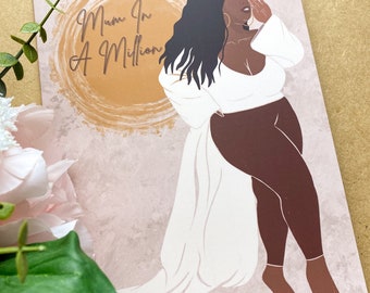 Black Mother’s Day Card - Black Queen Black Woman, Black Greeting Cards Black Girl Magic Diverse Dark Skin African American mum in a million