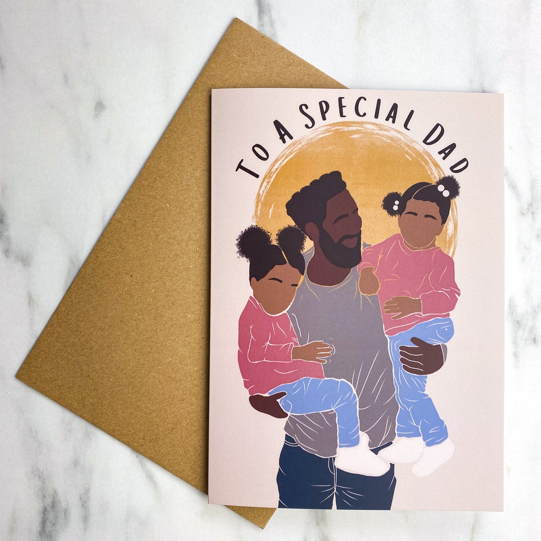 Black Fathers Day Card. Two Children Fathers Day Card. Girl Dad / Twin