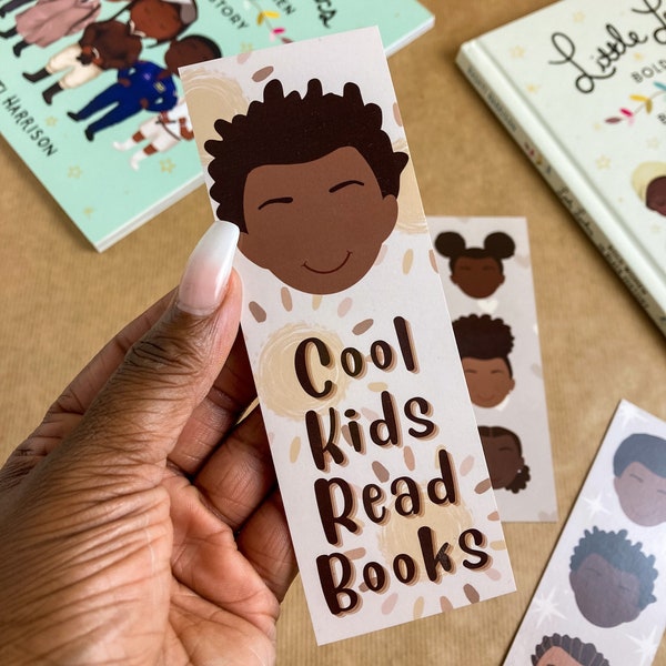 Cool Kids Read - Boy Bookmark -Ziggy Curly hair Melanin African-American Afro art black owned black boy magic