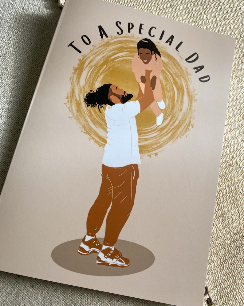Black / Mixed Race Dad with dreadlocks Fathers Day card. Greeting Card. Best girl dad Birthday African American Black daughter locs dark image 2