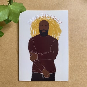 Biglietto di auguri per uomo di colore calvo e barbuto. Biglietto per papà nero Uomo di classe nero. Etnia afroamericana Melanina biglietti di auguri pelle scura