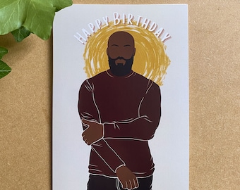 Bald & Bearded Black Man Birthday Card. Black Dad Card Black male Classy Man. African American ethnic Melanin cards greeting cards dark skin