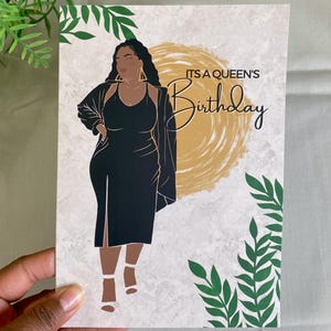 Tarjeta de cumpleaños de una reina, feliz cumpleaños, tarjetas de felicitación para mujeres negras, étnicas, magia de chicas negras, tarjetas diversas, celebración con curvas