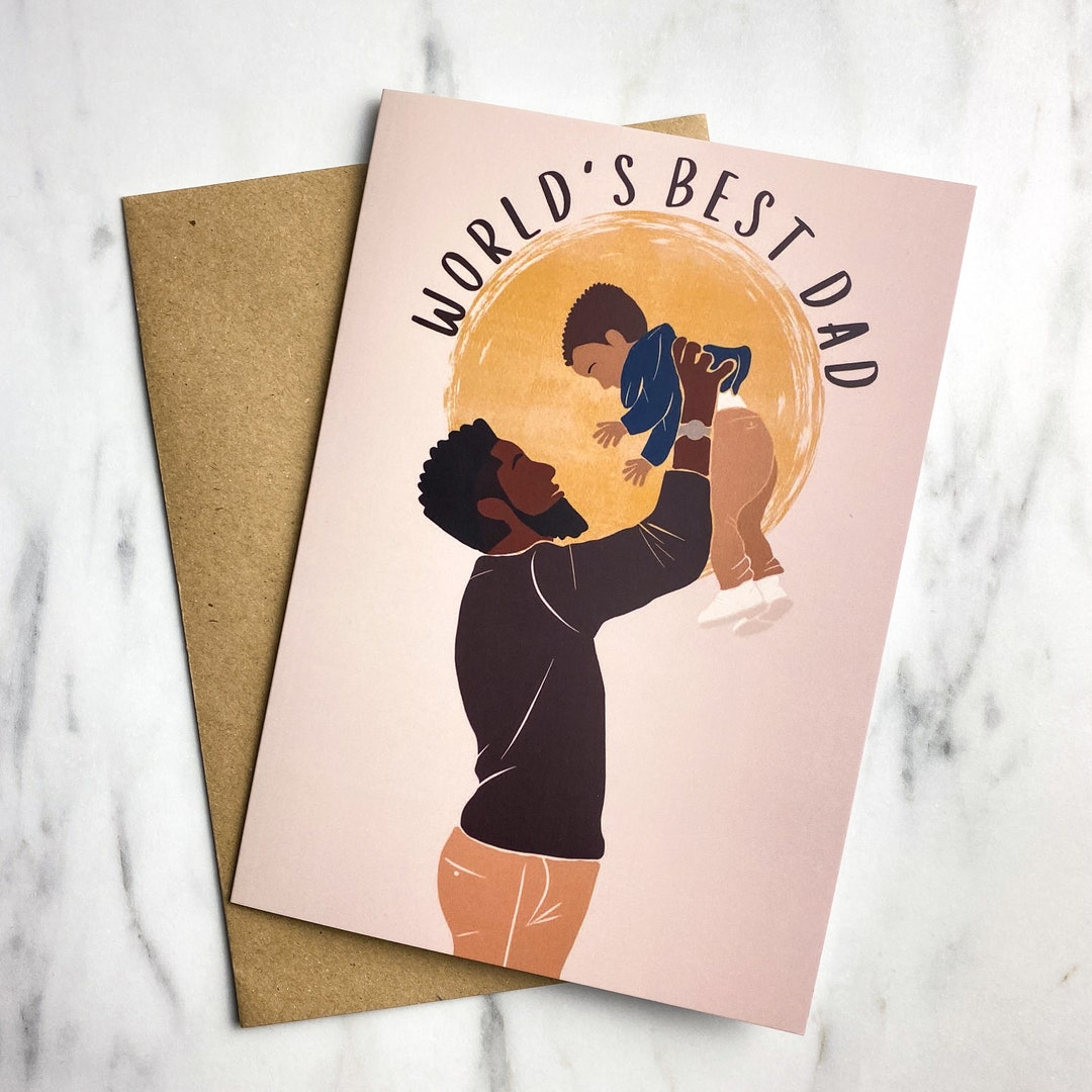 Black Fathers Day Card. Dad Greetings Card. Father Son Boy Dad