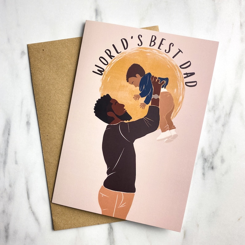 Black Fathers Day Card. Dad Greetings Card. Father Son Boy dad / Birthday Card. Black art. Melanin African Afro black owned black boy dad image 1